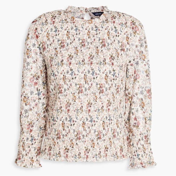 Veronica Beard Kali ruffled smocked floral print cotton top size 4 - Picture 4 of 16